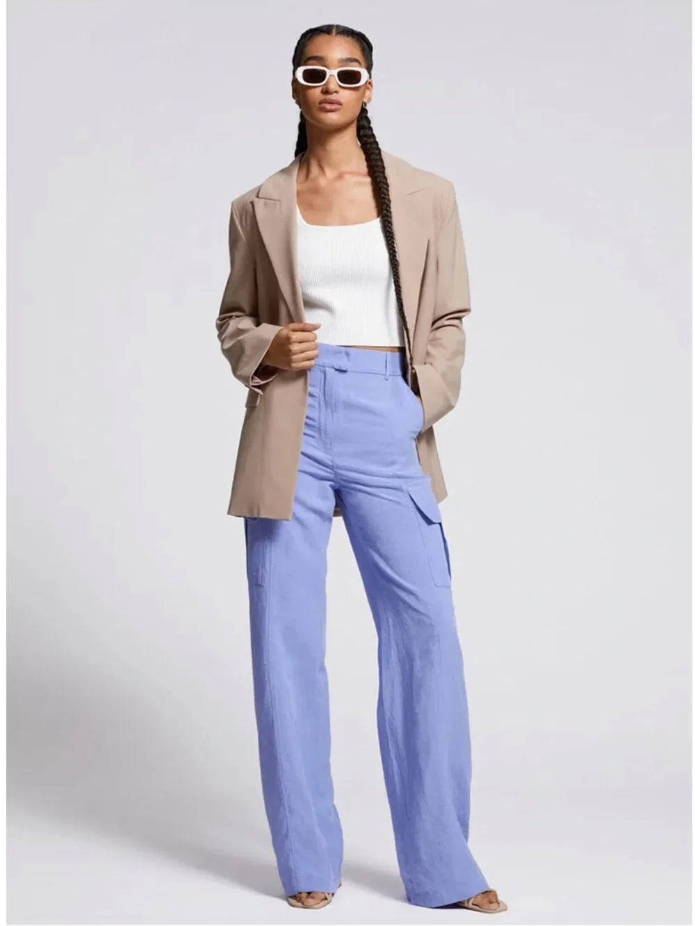 & Other Stories Wide-Leg Cargo Pants NWT Size 0 In Blue (Periwinkle/Purple) - Picture 3 of 13